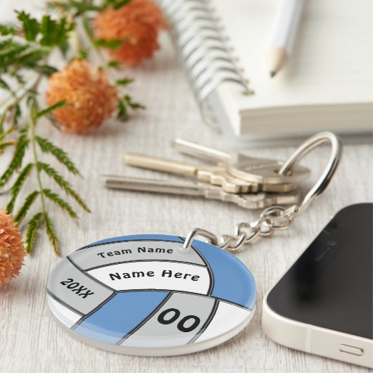 Schlüsselanhänger in hellblau, weiß und grau (Vorderseite rechts)