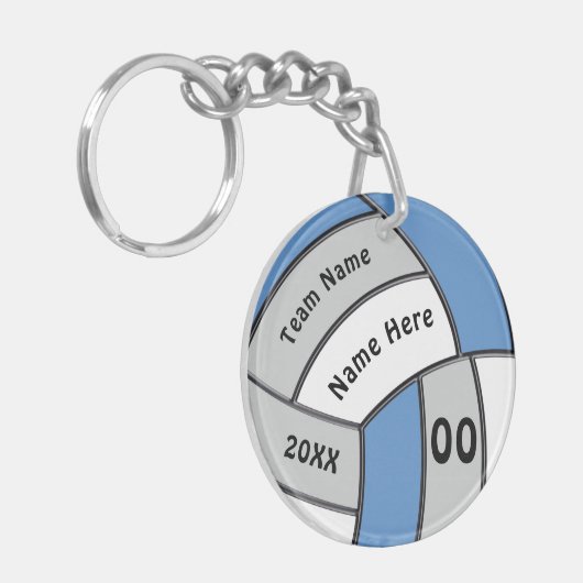 Schlüsselanhänger in hellblau, weiß und grau (Vorderseite links)