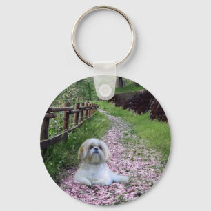 Schlüsselanhänger-lila Blumen Shih Tzu Schlüsselanhänger