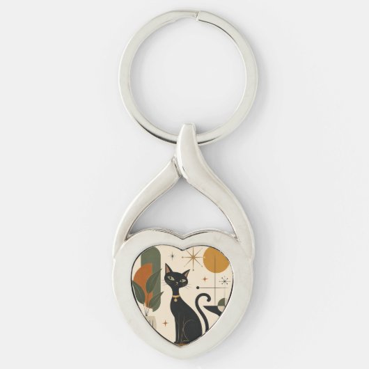Schlüsselanhänger Mid-Century-Katze (Vorderseite)