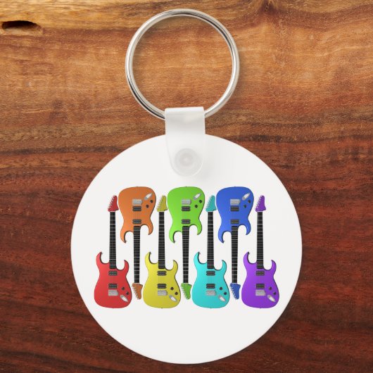 Schlüsselanhänger mit farbigen Gitarren (Vorderseite)