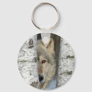 Schlüsselanhänger mit Foto des grauen Wolfs in d