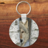 Schlüsselanhänger mit Foto von grauem Wolf in Birk (Vorderseite)