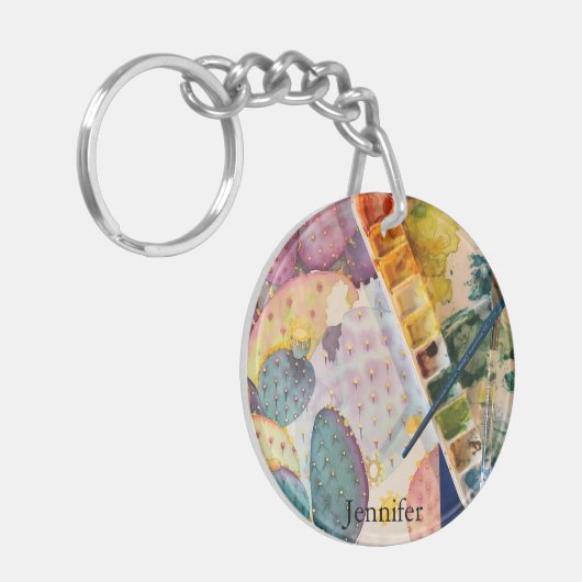 Schlüsselanhänger Prickly Pear Cactus Art (Vorderseite links)