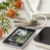 Schlüsselanhänger, rechteckiger Panda auf schwarze Schlüsselanhänger (Vorderseite rechts)