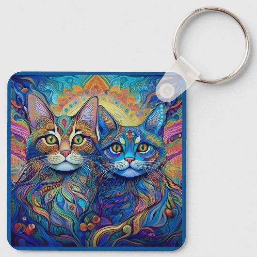 SCHLÜSSELANHÄNGER - Retro Psychedelic Cats (Rückseite)