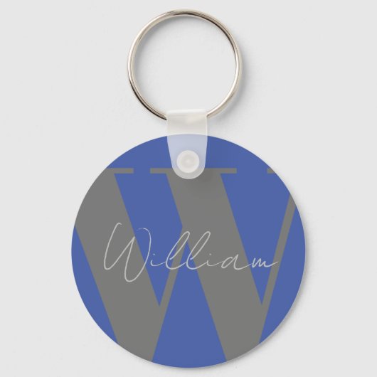 Schlüsselgeschenk Monogram Name blau grau stylisch Schlüsselanhänger (Vorderseite)
