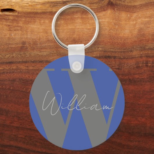 Schlüsselgeschenk Monogram Name blau grau stylisch Schlüsselanhänger (Vorderseite)