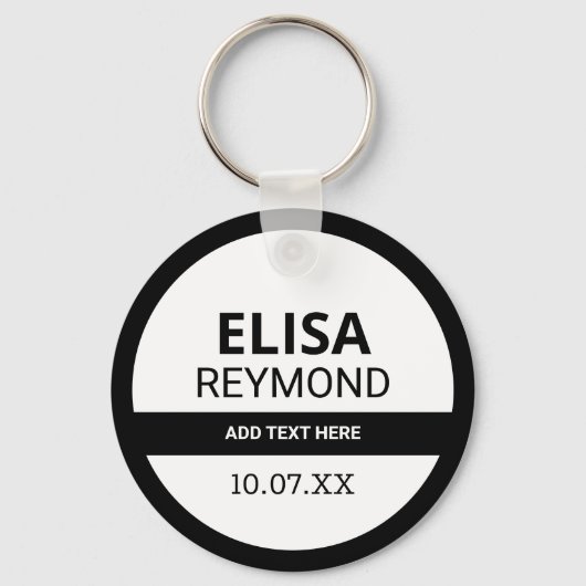 Schlüsselhalter mit Name und Datum auf schwarzweiß Schlüsselanhänger (Vorderseite)