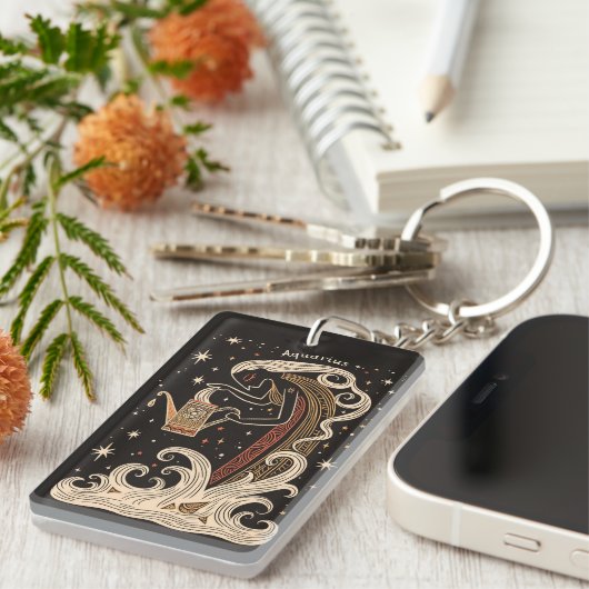 Schlüsselkette Aquarius Celestial Zodiac Art Schlüsselanhänger (Vorderseite rechts)
