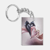 Schlüsselkette für rosa und schwarzes Herz Schlüsselanhänger (Vorderseite links)