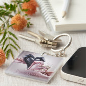 Schlüsselkette für rosa und schwarzes Herz Schlüsselanhänger (Vorderseite rechts)