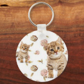 Schlüsselkette Kitten Cat Floral Schlüsselanhänger (Vorderseite)