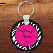 Schlüsselkette Personalisiertes Hot Pink Zebra Tie Schlüsselanhänger (Vorderseite)