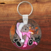Schlüsselkette Teddy Bear Pink Weihnachtsmannmütze Schlüsselanhänger (Vorderseite)