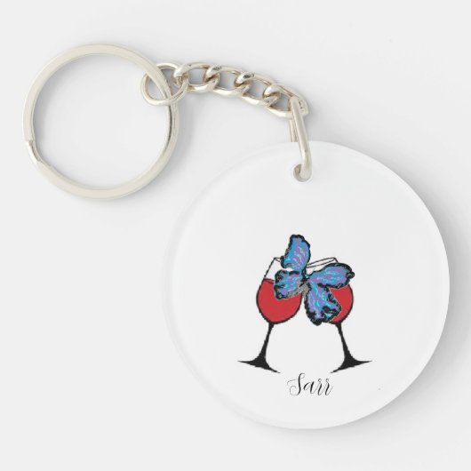 Schlüsselkette : Weinbrille mit Schmetterling Schlüsselanhänger (Vorderseite)