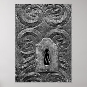 Schlüsselloch in der mittelalterlichen Metalltür Poster