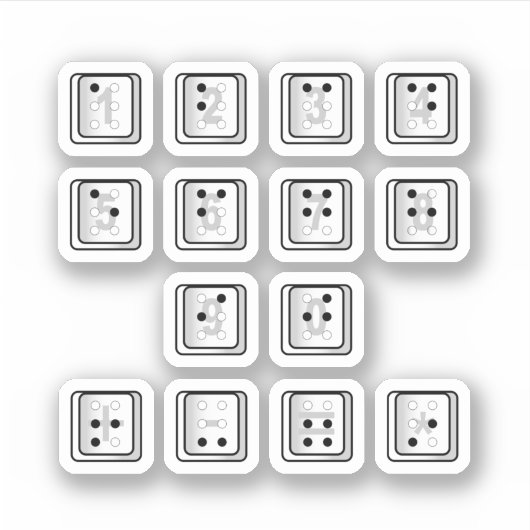 Schlüsselnummern für Braille-Computer Aufkleber (Vorderseite)