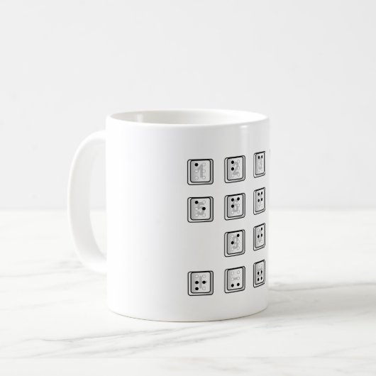 Schlüsselnummern für Braille-Computer Kaffeetasse (Vorderseite Links)