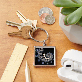 Schlüsselring für Elfenbein und Blaue Perle Schlüsselanhänger