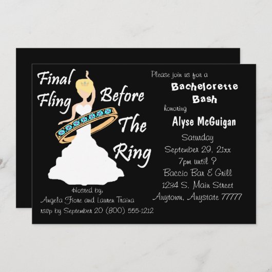 Schlussflug vor dem Ring Bachelorette lädt ein Einladung (Vorne/Hinten)