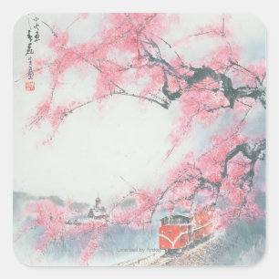 Schmal-mit der Eisenbahn beförderter Zug an Mt. Quadratischer Aufkleber