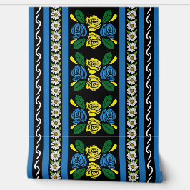 Schmalboot Blue Folk Art Rosen und Gänseblümchen Tapete