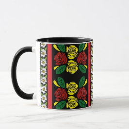 Schmalboot rote gelbe Rosen Blumenmuster Tasse
