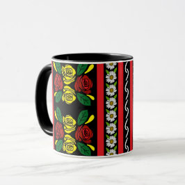 Schmalboot rote gelbe Rosen Blumenmuster Tasse