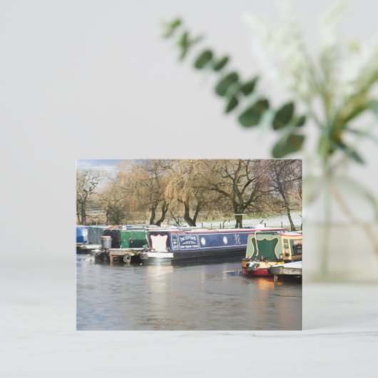 Schmale Boote Tiefgefrorener Kanal Postkarte (Stehend Vorderseite)