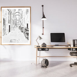 Schmale Italienische Straße, Schwarz und Weiß Poster