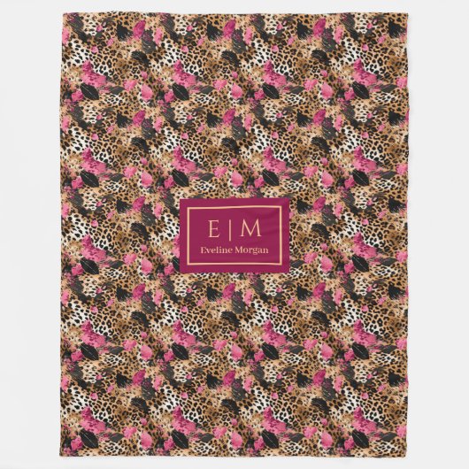 Schmale, rosa Leopardendecke Fleecedecke (Vorderseite)