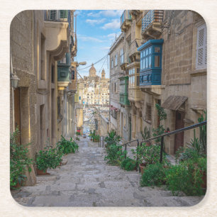 Schmale Steine Straße in Malta Rechteckiger Pappuntersetzer