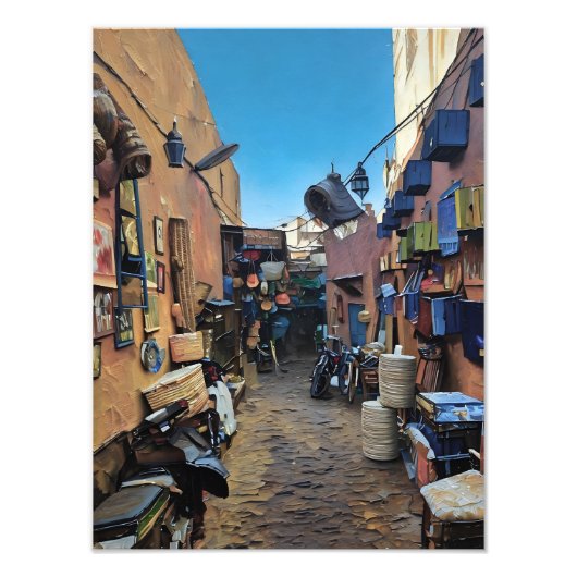 Schmaler Markt mit Artefakten und Warendepot Fotodruck (Vorne)