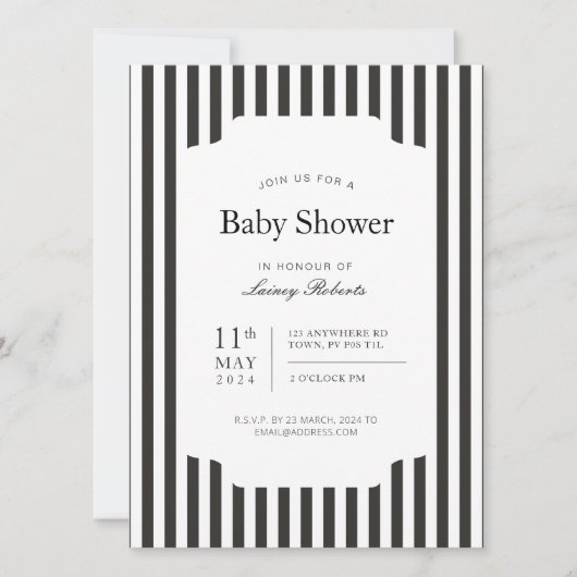 Schmaler schwarzer und weißer vertikaler Sandstrei Einladung (Vorderseite)