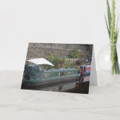 Schmales Boot und Garten mit Blumen Dankeskarte (Vorderseite)