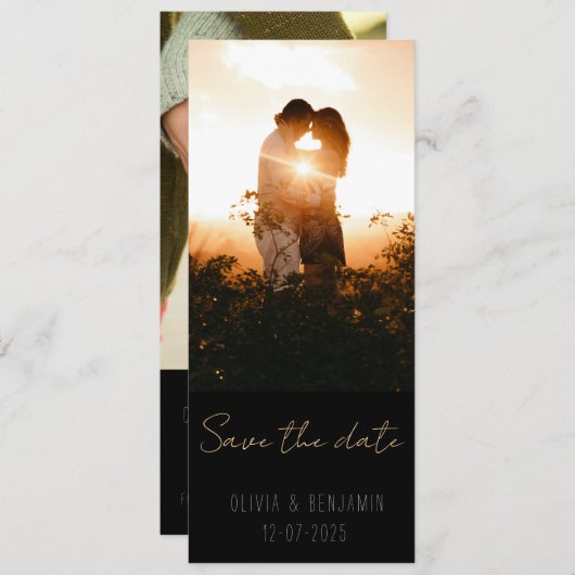 Schmales Minimalistisches 2-Foto Save the Date Einladung (Vorne/Hinten)