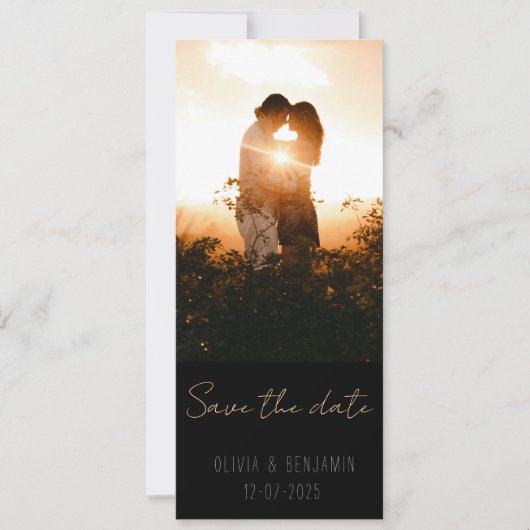 Schmales Minimalistisches 2-Foto Save the Date Einladung (Vorderseite)