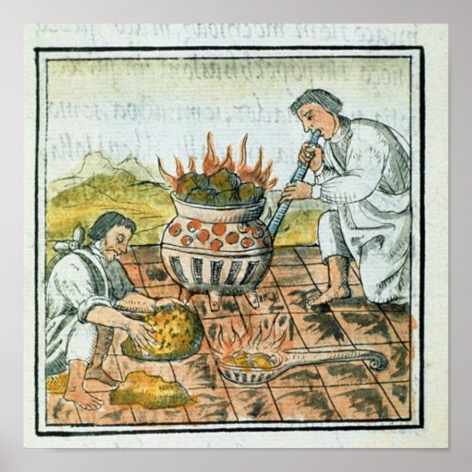 Schmelzen und Gießen von Gold im Aztekenreich Poster (Vorne)
