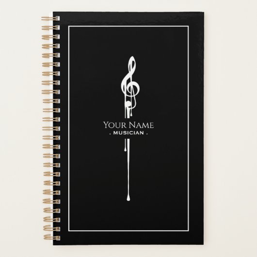 Schmelzen Weiß Treble Clef Klasse Schwarz Planer (Vorderseite)
