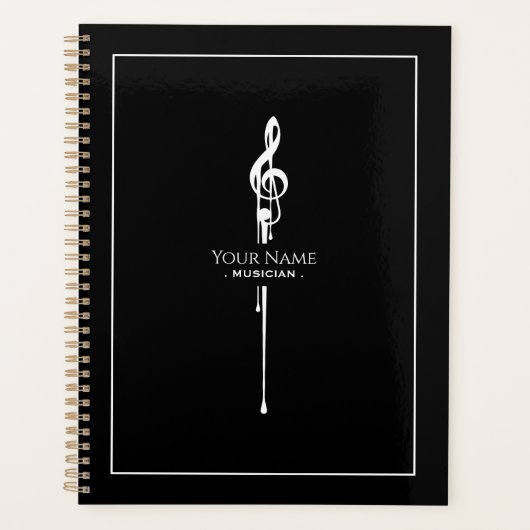 Schmelzen Weiß Treble Clef Klasse Schwarz Planer (Vorderseite)