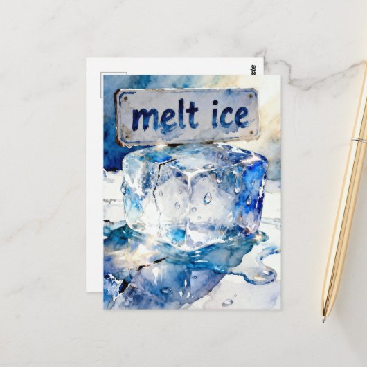 Schmelzende Eiswürfel Aquarell Postkarte (Vorderseite/Rückseite Beispiel)