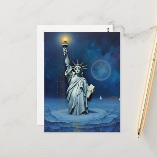 Schmelzende Freiheitsstatue Postkarte (Vorderseite/Rückseite Beispiel)