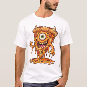 Schmelzende Pizza-Kreatur Lustige Lebensmittel-Mas T-Shirt