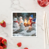 Schmelzende Schneemänner um ein Lagerfeuer Serviette (Beispiel)