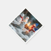 Schmelzende Schneemänner um ein Lagerfeuer Serviette (Ecke)