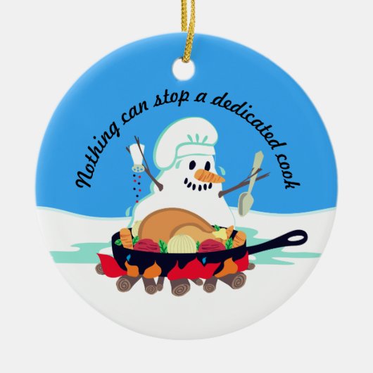Schmelzende Snowman-Kochstruthahn Keramik Ornament (Vorne)