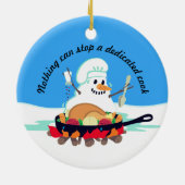 Schmelzende Snowman-Kochstruthahn Keramik Ornament (Hinten)