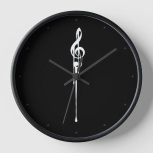 Schmelzende weiße Violinschlüssel schwarz Uhr