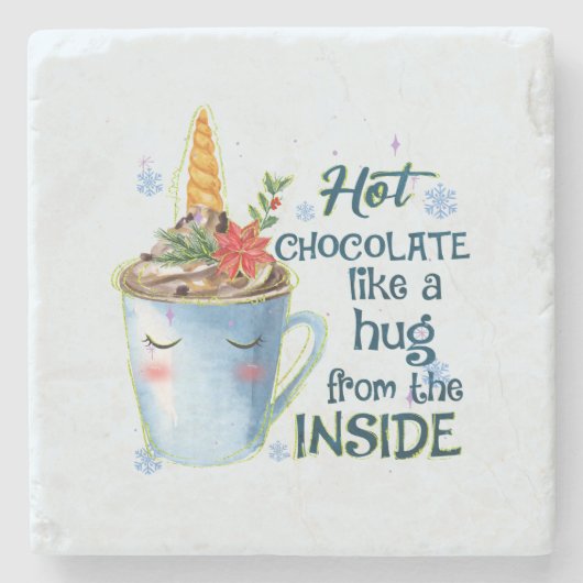 Schmelztablette | Gemütlicher Einhorn Winter Steinuntersetzer (Vorderseite)